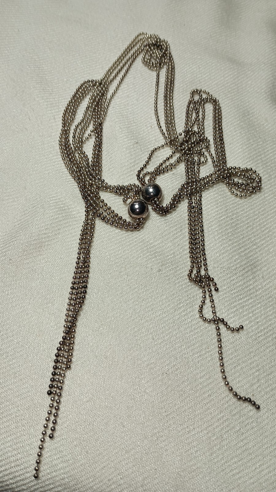 Milor Italy Sterling Silver Ball Chain Tassel Lariat Long Necklace 36 In