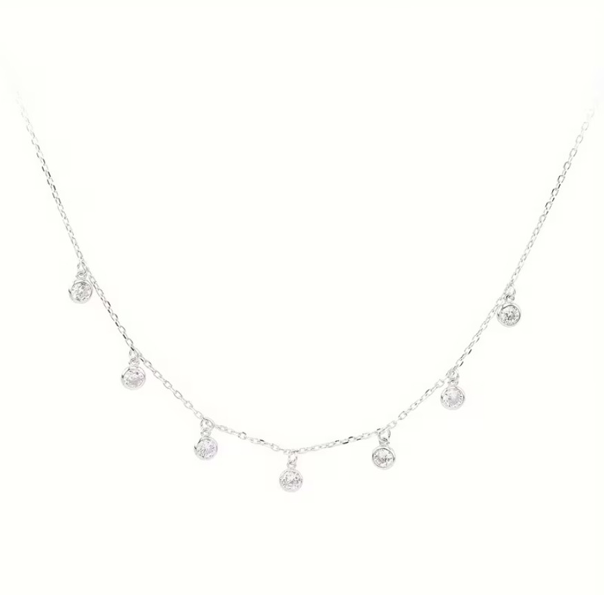 Moissanite Real 925 Silver Dangle Station Necklace Adjustable Choker for Women