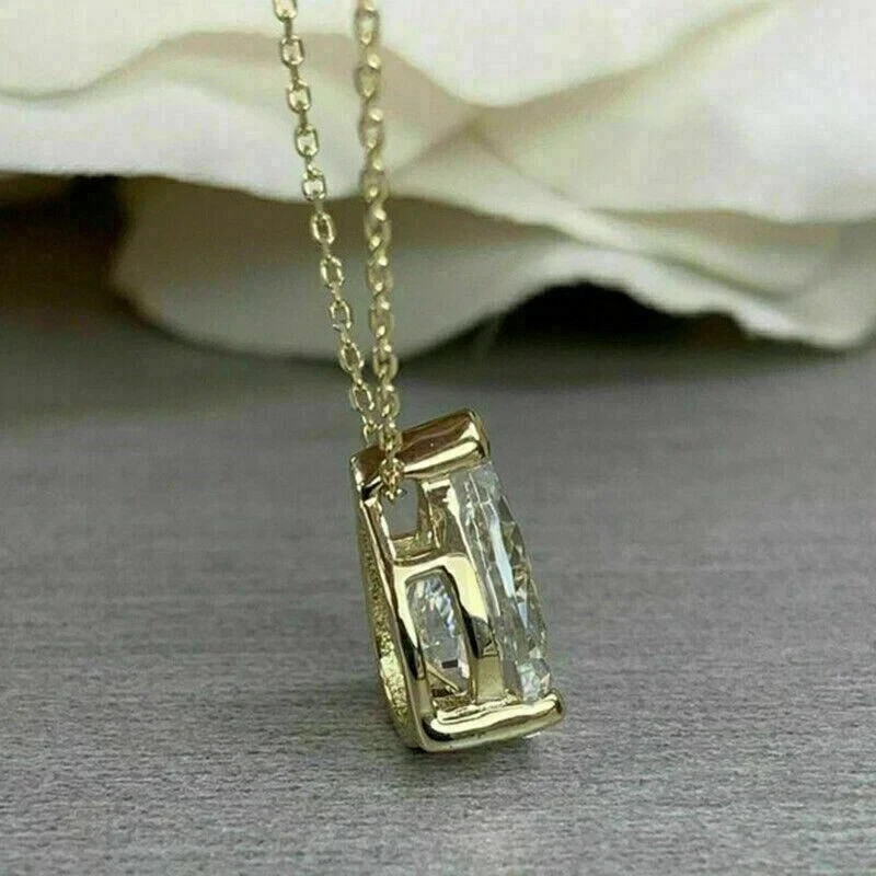 2Ct Pear Cut Lab-Created Diamond Solitaire Pendant Chain 14K Yellow Gold Plated