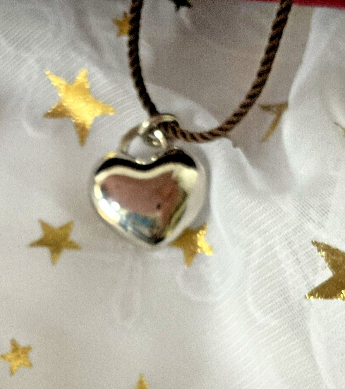 Juicy Couture Heart Pendant Necklace Brown Braided 14″ Rope Cord Pave Rhinestone