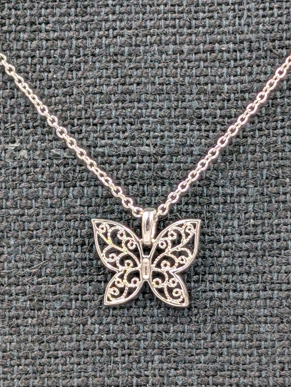 READ!! By SU Sterling Filigree Open Butterfly Pendant 16.25″ Cable 925 Necklace