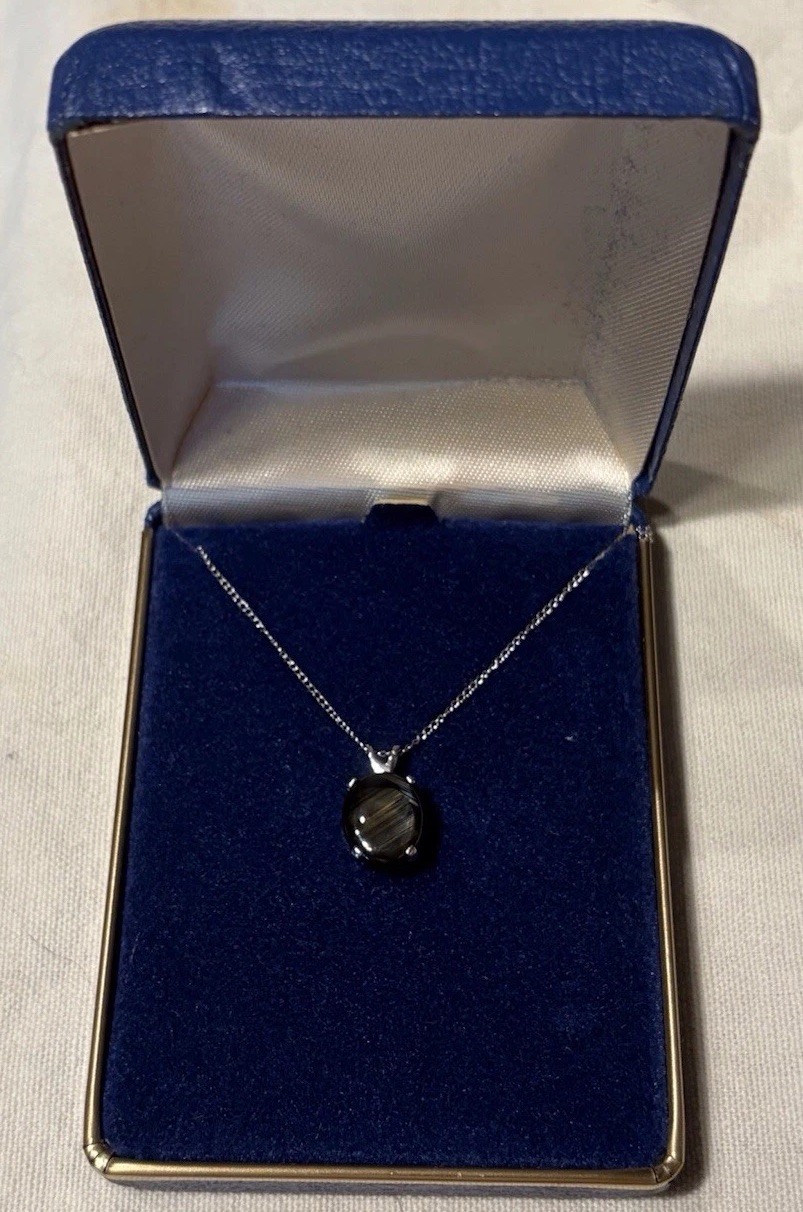 Black Sapphire Pendant – 14k White Gold Chain 17”