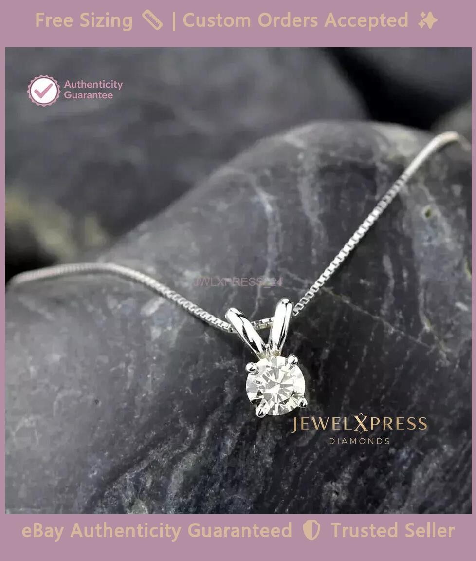1ct Round Natural Diamond For Mom Solitaire Necklace 14K White Gold 18” Chain