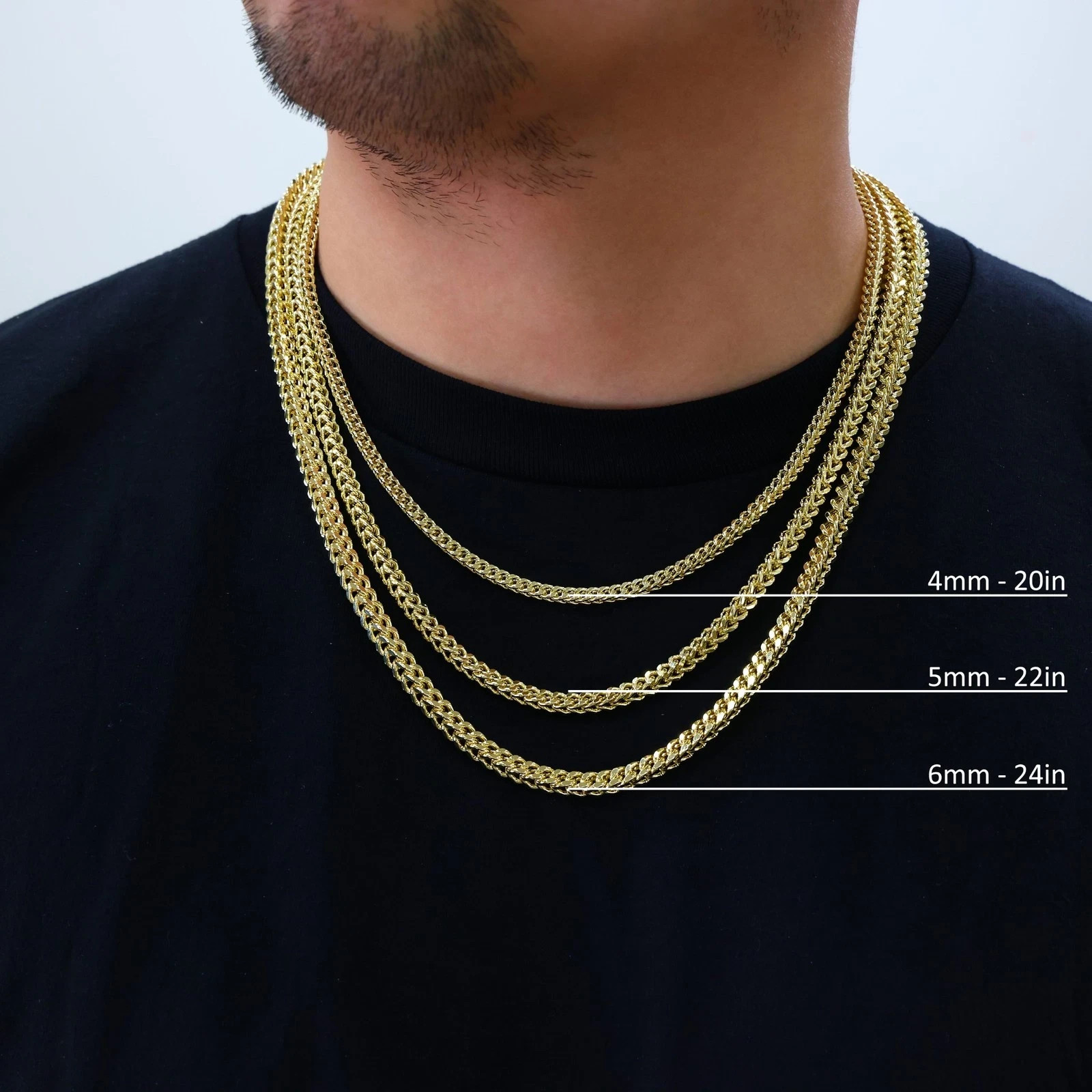 10K Yellow Gold 1.5mm-6mm Franco Square Box Chain Necklace Men Womens 16″- 28″