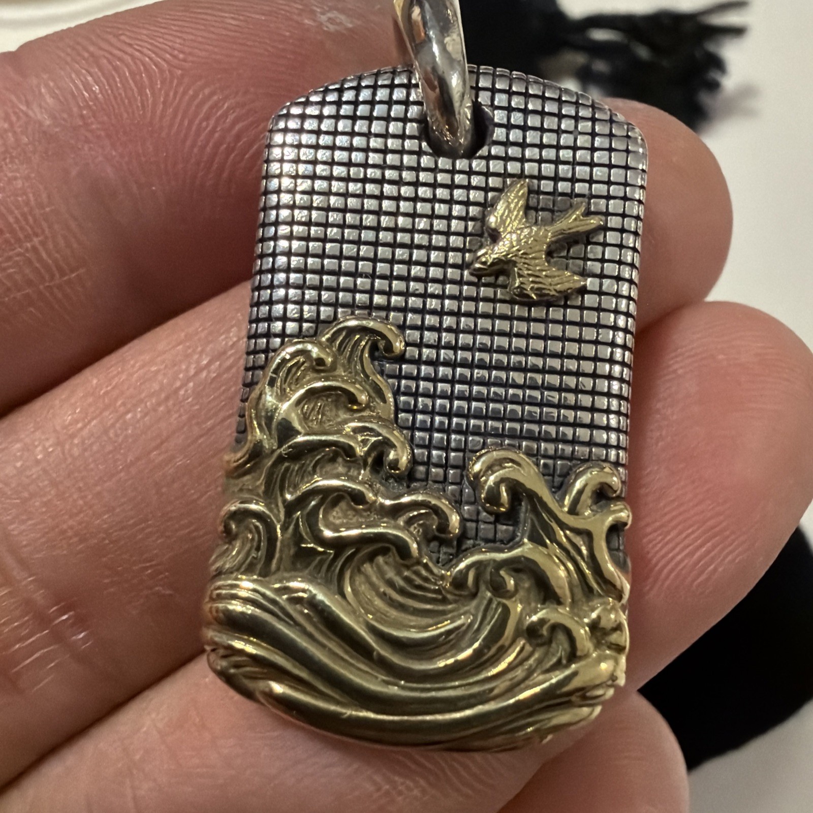 Authentic David Yurman Waves Tag Pendant 925 Sterling Silver & 18K Yellow Gold