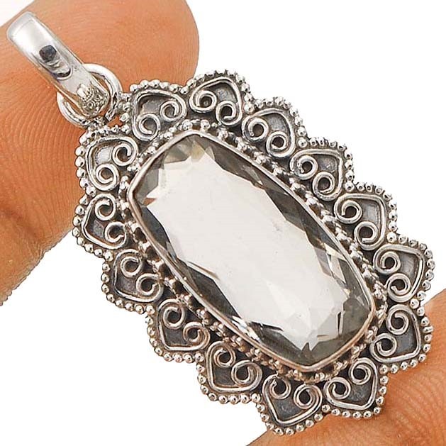 10CT Natural White Topaz 925 Solid Genuine Sterling Silver Pendant