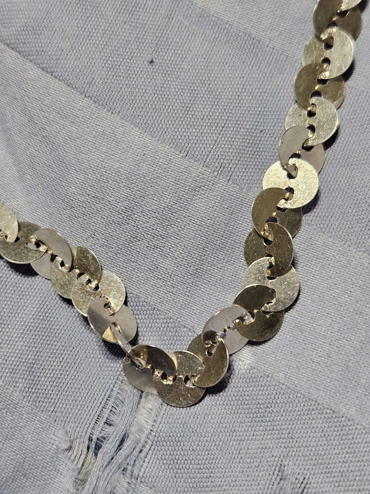 MILOR ITALY 925 Sterling Silver Flat Disc Sequin Chain Necklace 17.5 ” 10g