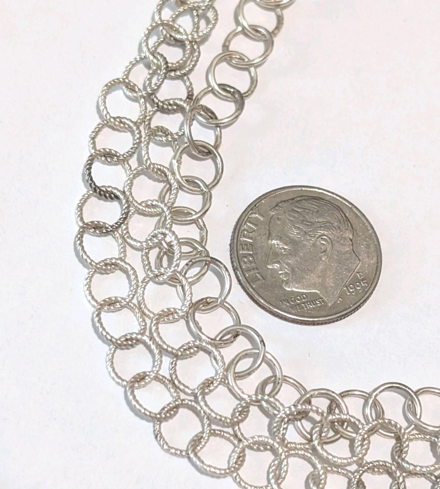 Germany Sterling Silver Triple Strand Round Link 16.5″ Necklace Signed 24 Grams