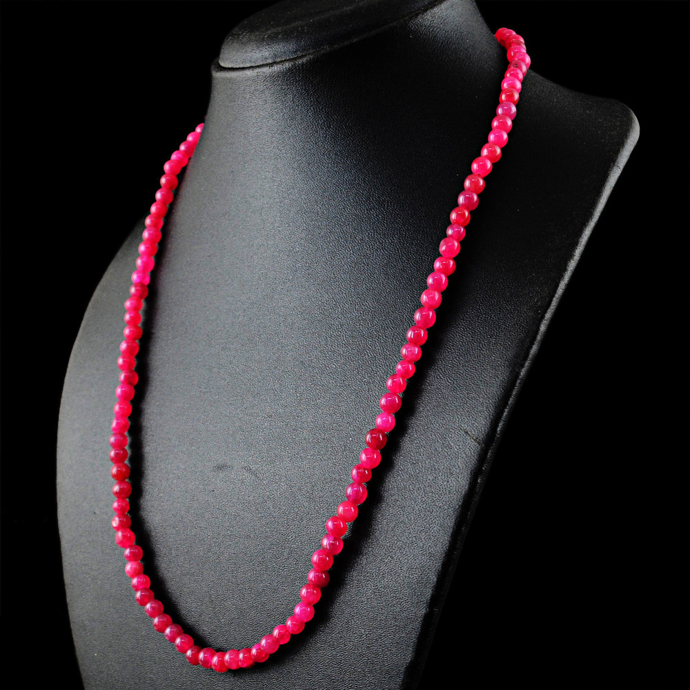 120.50 Cts Earth Mined ENHANCED Ruby Round Beads Handmade Necklace