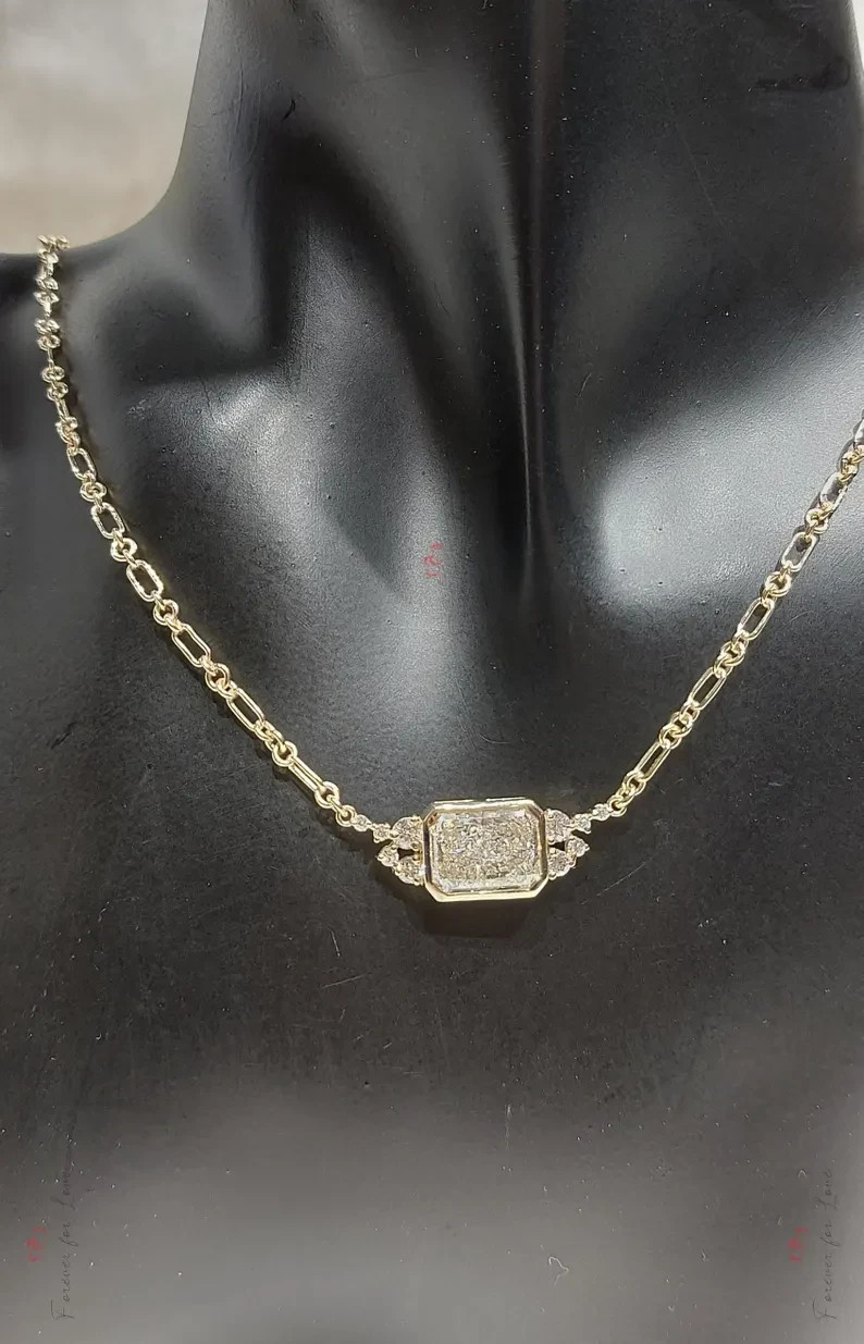 3CT Radiant Cut GRA Certified Moissanite Solitaire Pendant 14k Yellow Gold Over