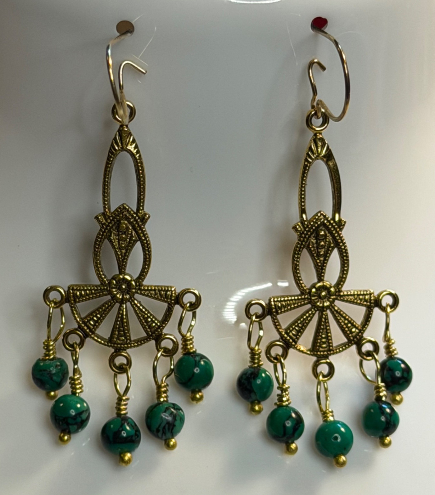 NATURAL EARTHY GREEN CURVED CRESCENT MALACHITE ARTISAN NECKLACE EARRING SET