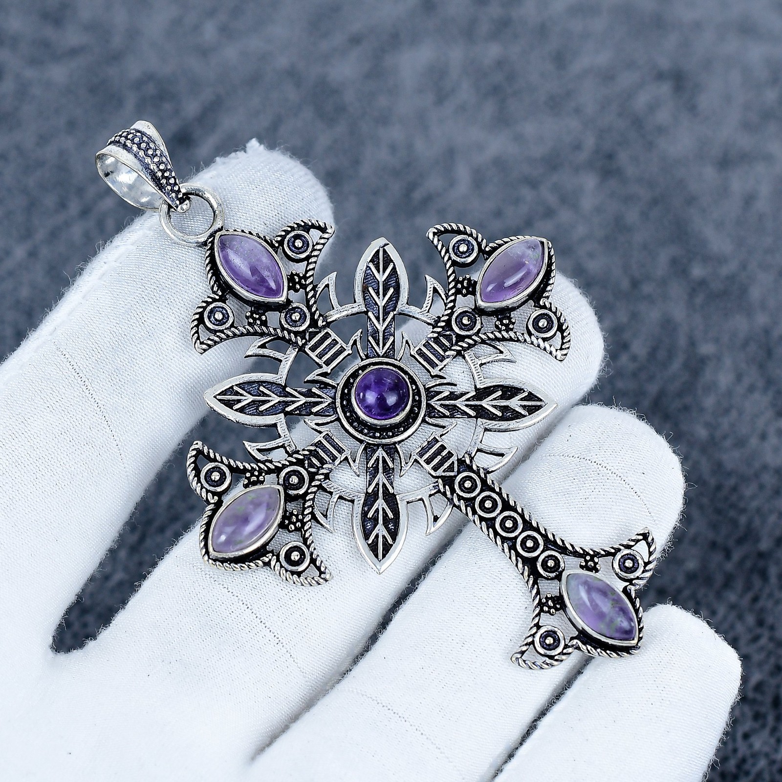 Amethyst Gemstone Pendant Handmade 925 Sterling Silver Cross Pendant Gift