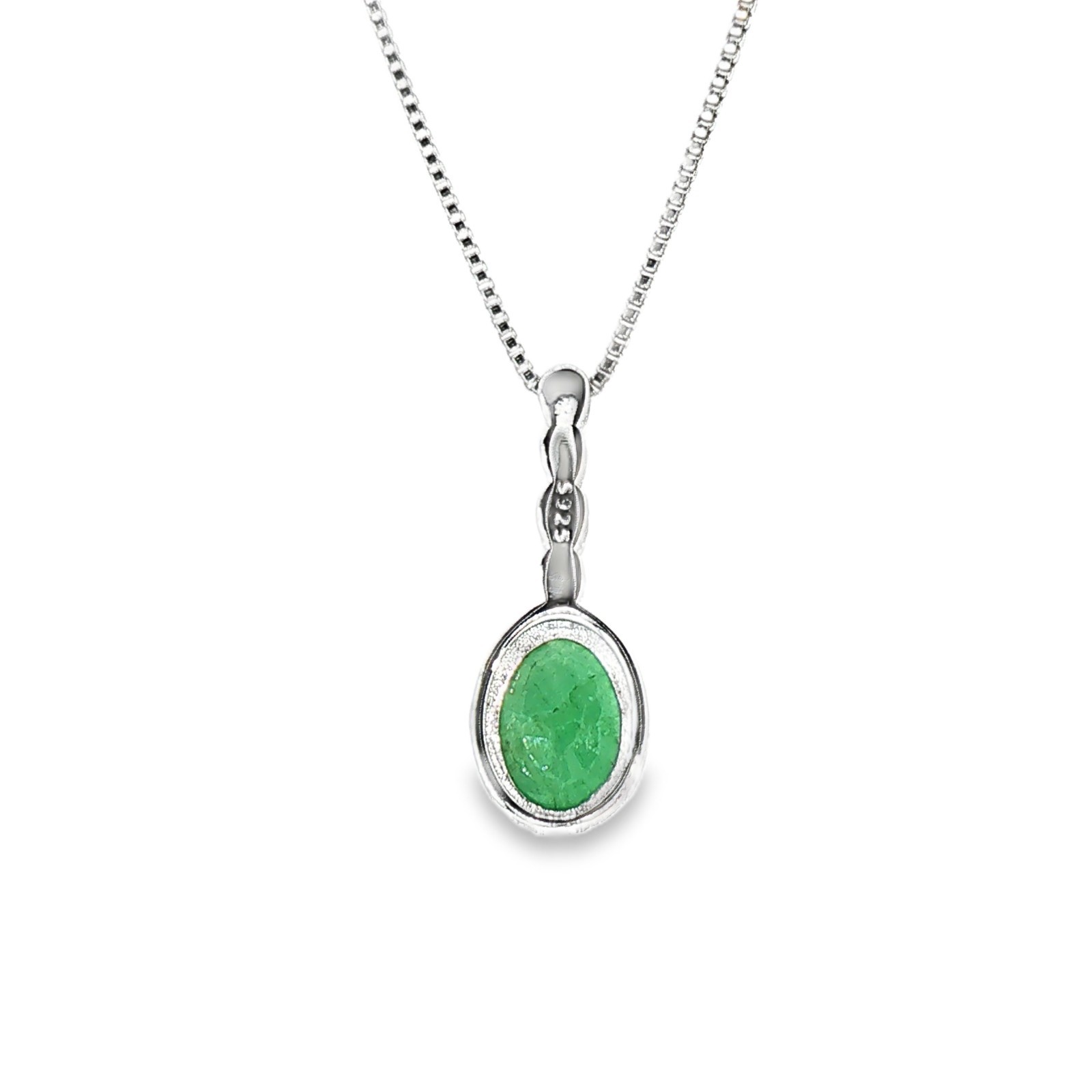 925 Sterling Silver Pendant Emerald 8x6mm Natural Gemstone Jewelry.