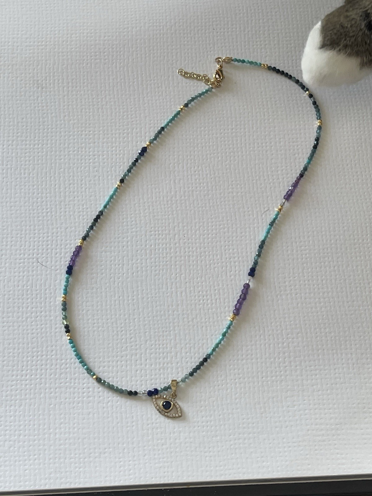 Gold 10k multi color gemstone necklace Evil Eye Pedant