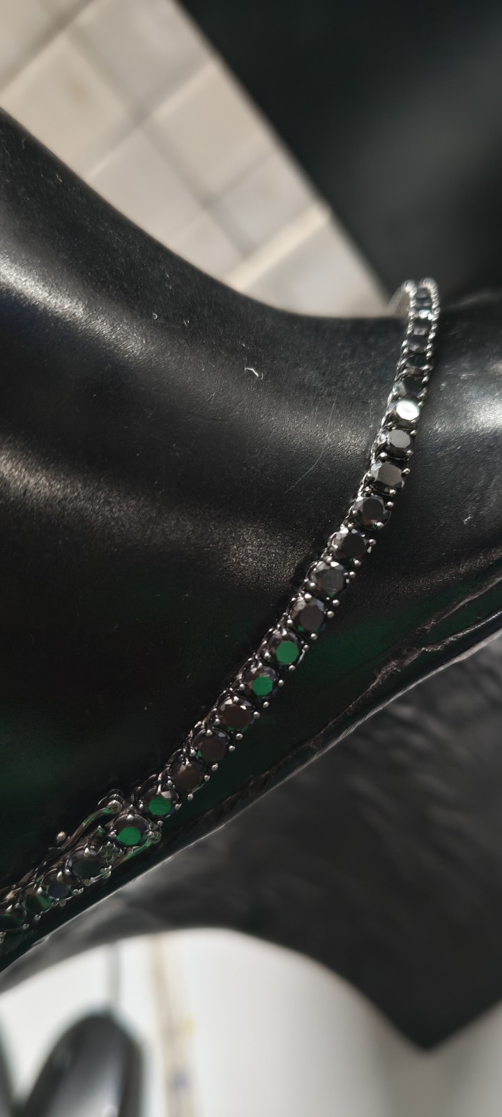 25Ct Black Round Cut Lab-Created Diamond Tennis Necklace 14K Black Gold Plated