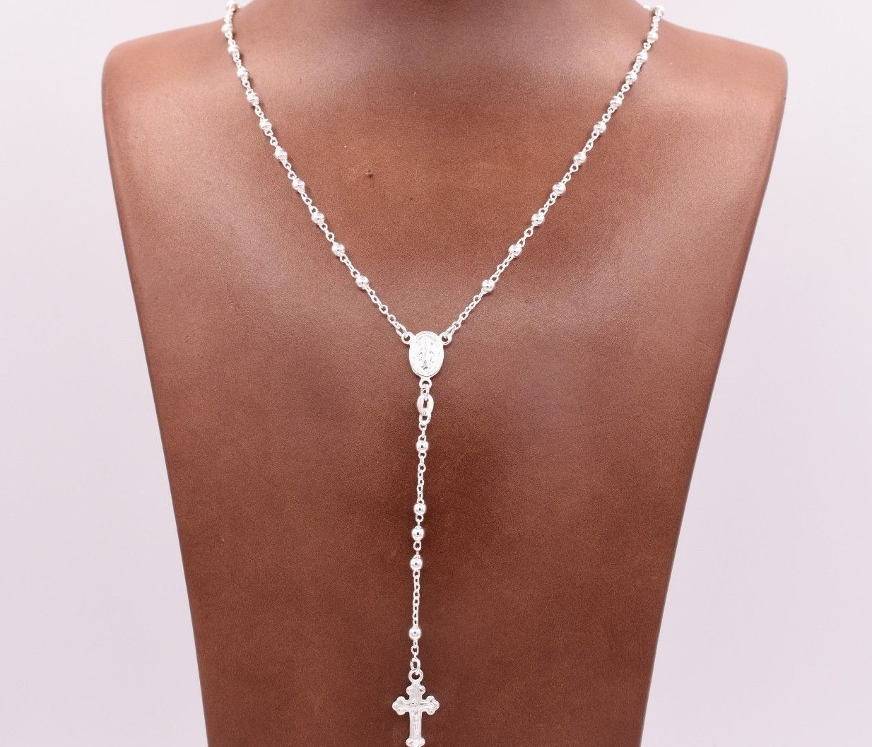 3mm Rosary Shiny Chain Necklace Real Sterling Silver 925 Italian ALL SIZES