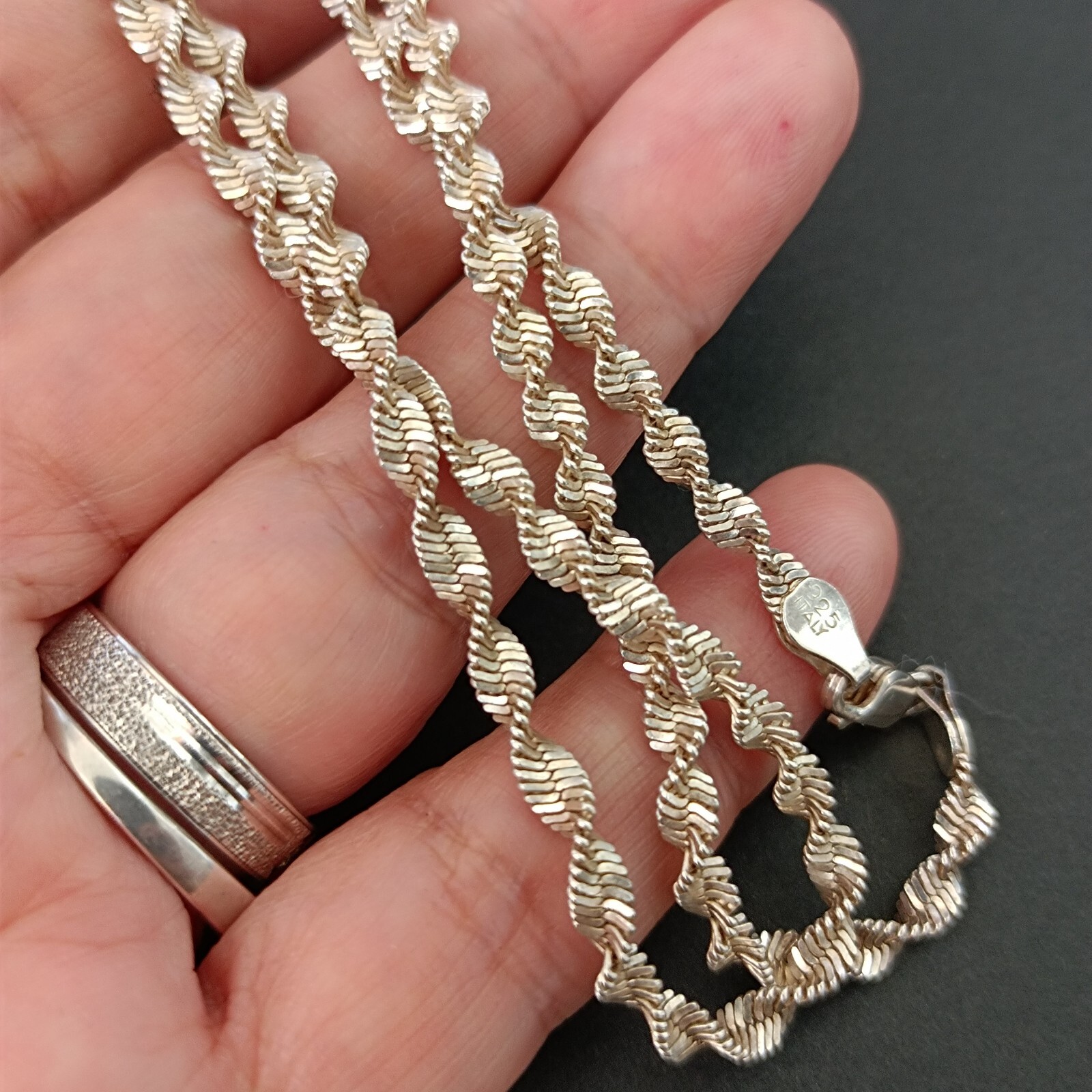 Vintage Sterling Silver Chain Necklace Italy Thick Twisted Rope Men’s Women Gift