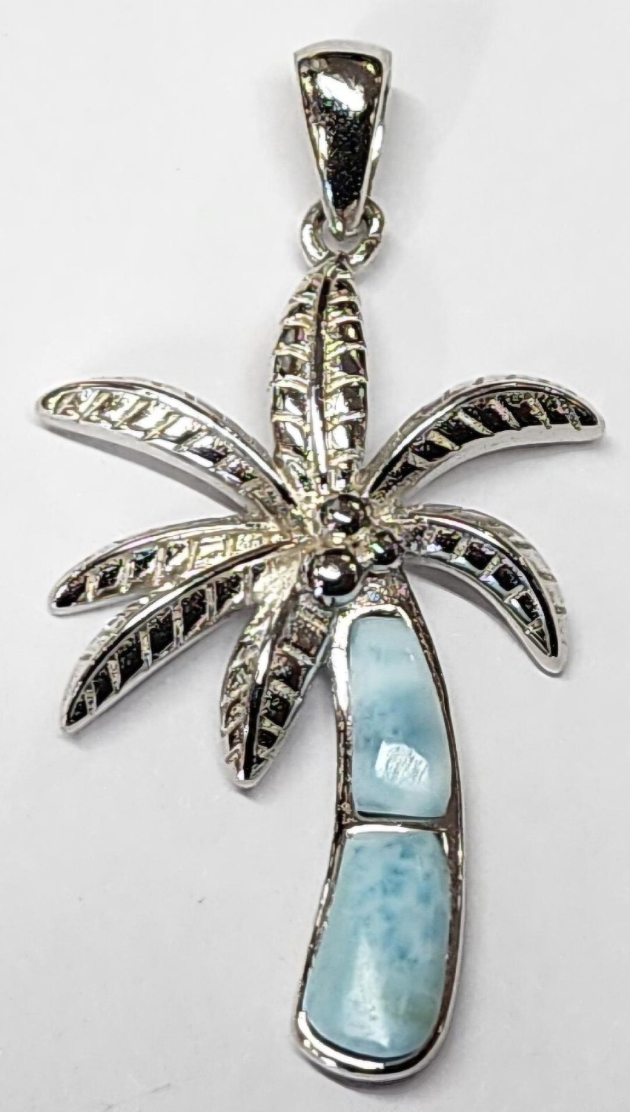 Palm Tree pendant Genuine Larimar Stone Blue 925 Sterling Silver # 1
