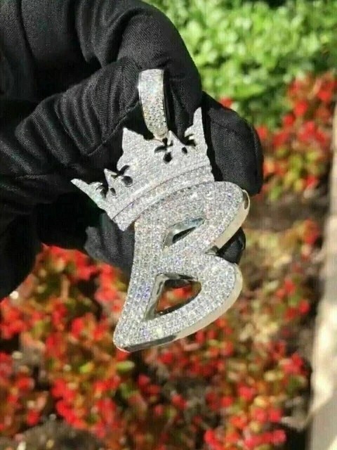 3Ct Round Cut Lab Created Diamond Custom ‘B” Letter Pendant 925 Sterling Silver