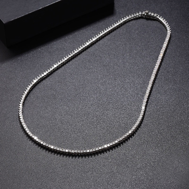 2mm D Color 3 Prong Moissanite Tennis Chain Necklace 925 Sterling Silver Jewelry