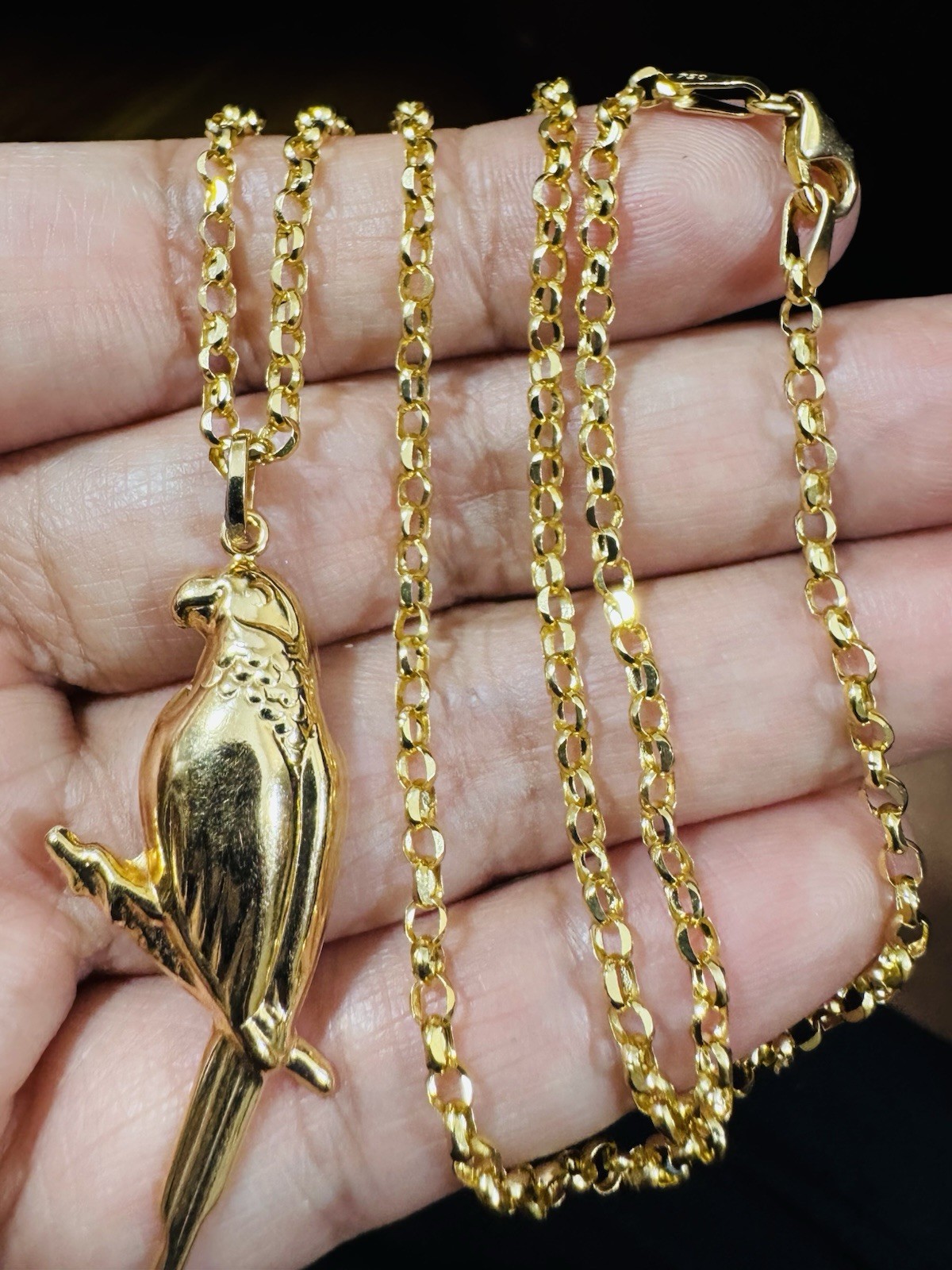 Solid 18K 750 Real Dubai Fine Gold Eagle Bird Set Necklace 18” long 3mm 5.9g