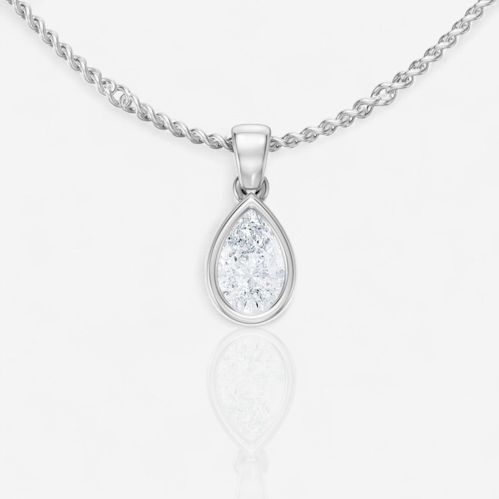 IGI 1+ CT Lab Grown Diamond Pear Bezel Solitaire Pendant Necklace 18K White Gold