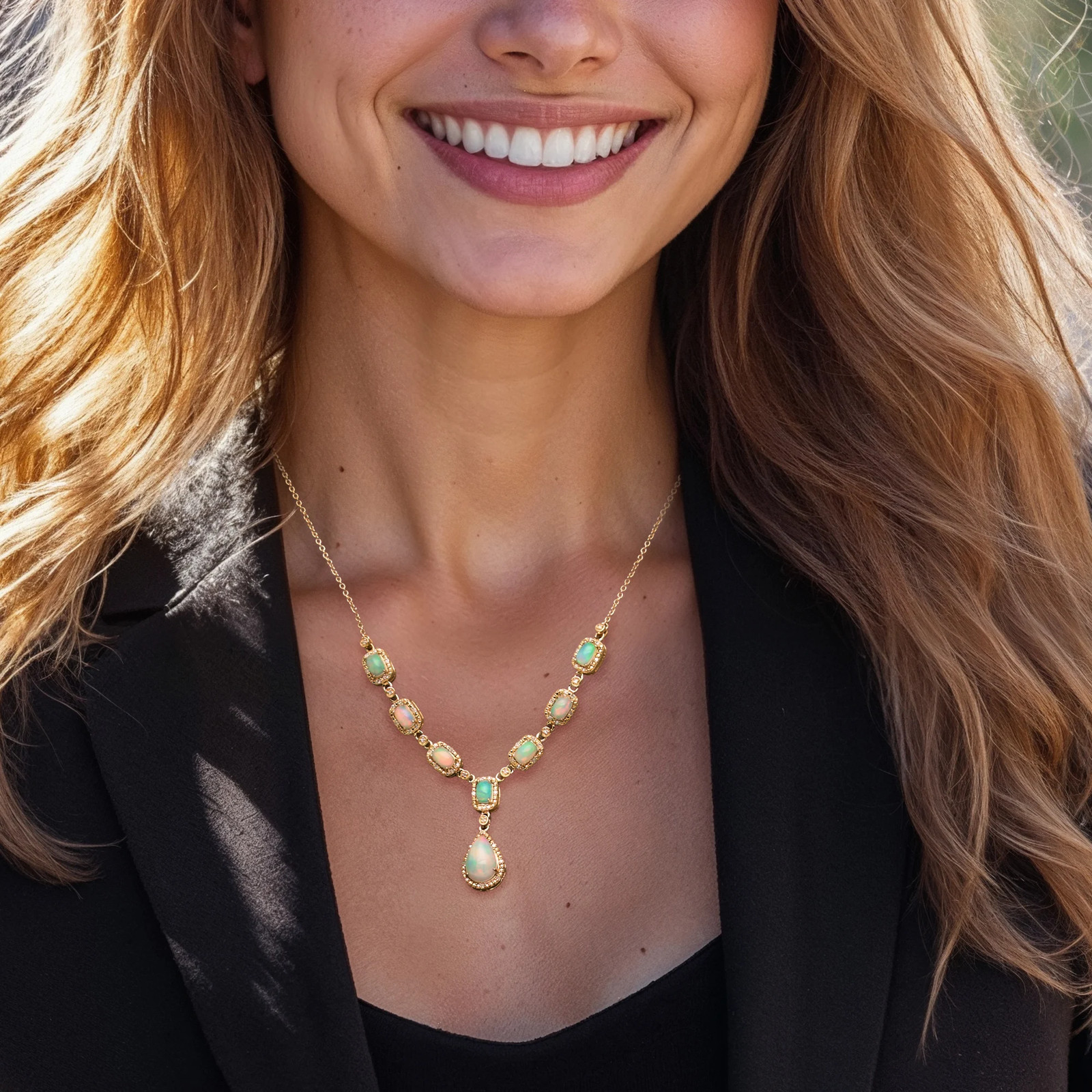 Opal and .30 ct. t.w. Diamond Y-Necklace in 18kt Gold Over Sterling. 18 inches