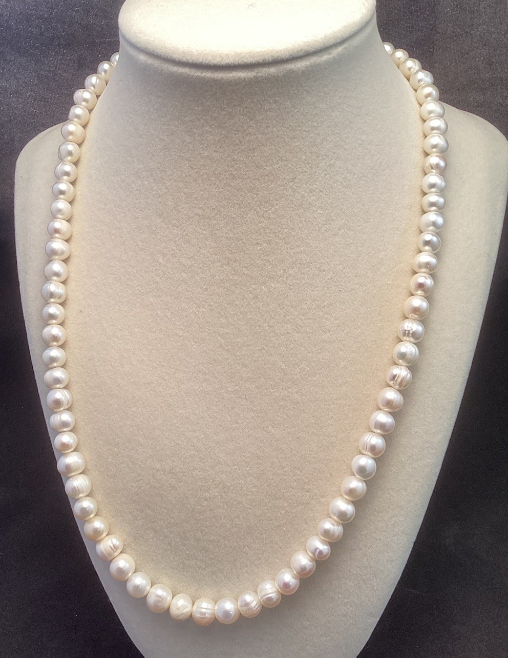 Handmade Sterling Silver White Cultured Freshwater Pearl Necklace 20.5-21.5”