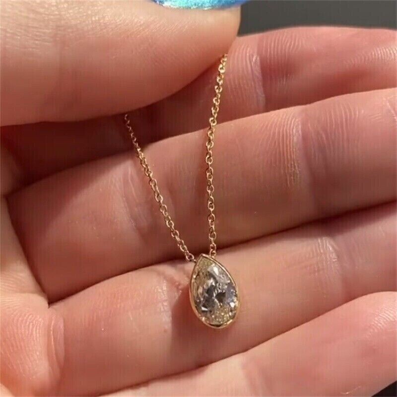 2.00Ct Pear Cut Lab Created Solitaire Women’s Pendant 14K Yellow Gold Plated.