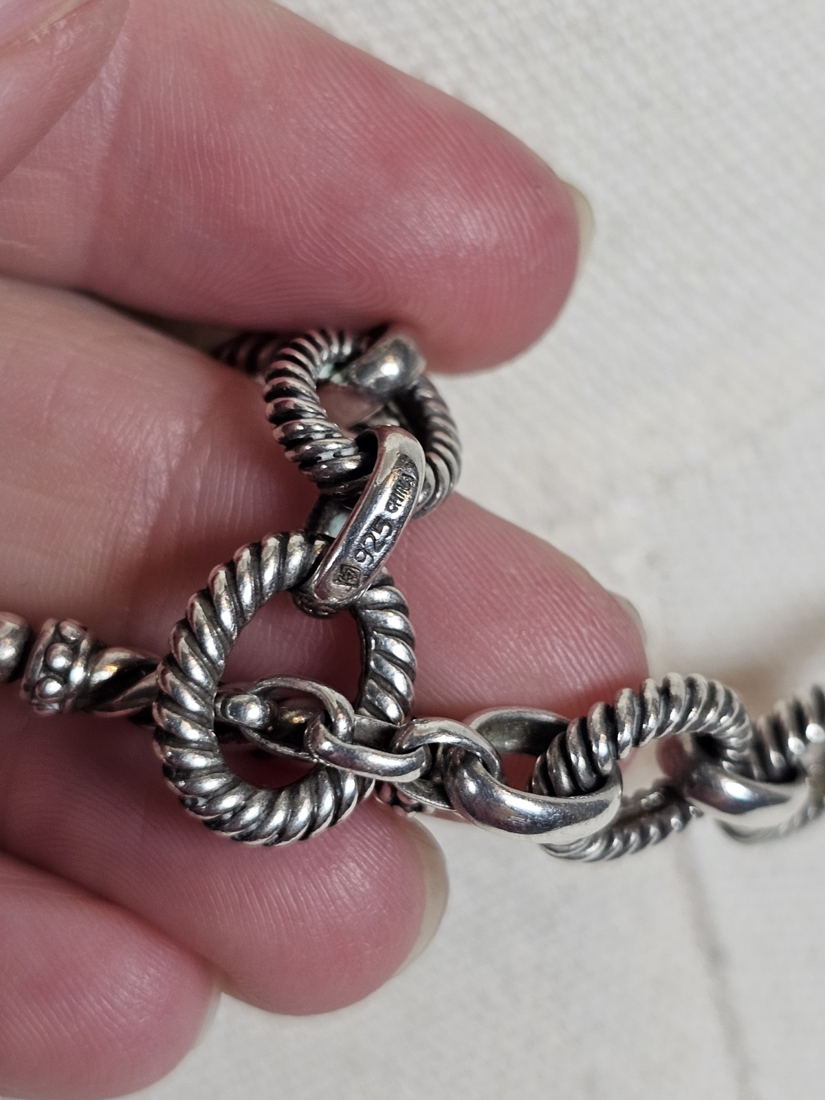 Michelle Albala Sterling Silver Twisted Rolo Cable Chain Toggle Necklace 18in
