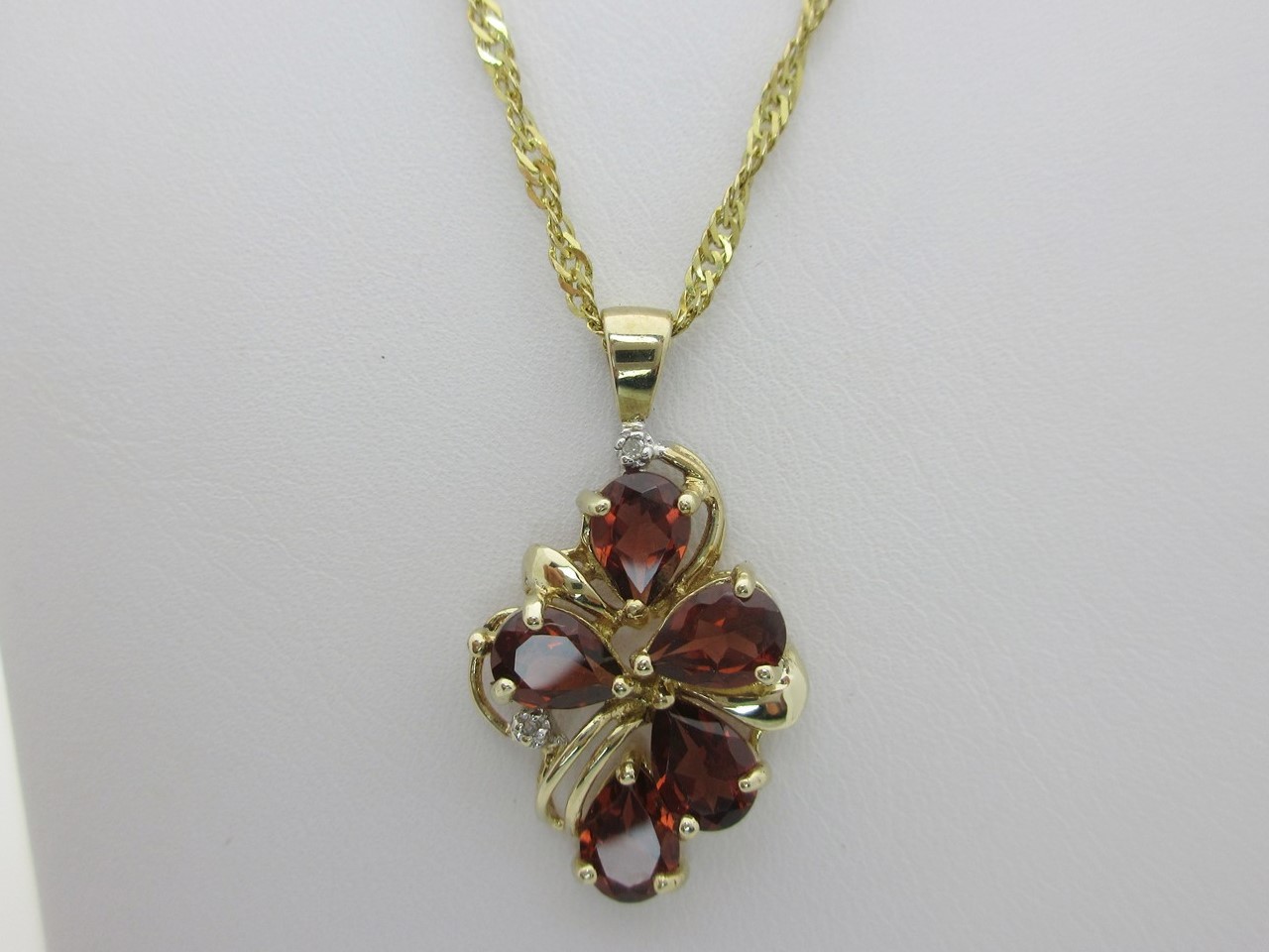 Garnet Diamond Necklace Red Garnets 10K Solid Gold January Birthstone 20″ N273