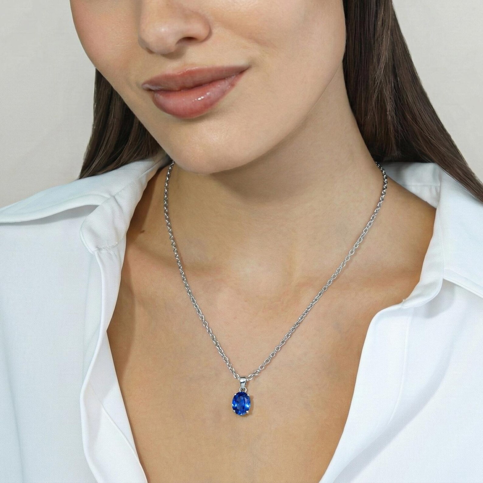 4.00 Ct Oval Cut Natural Sapphire Diamond Gorgeous Pendant 14K White Gold