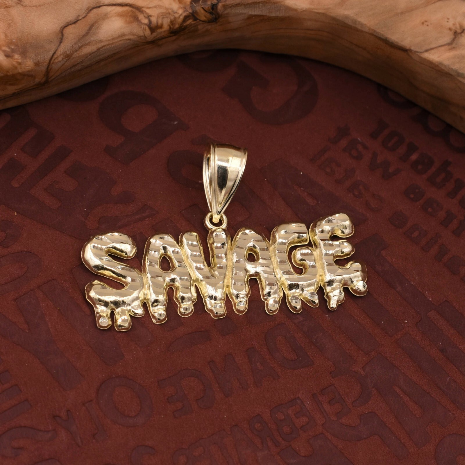 Savage Drop Diamond Cut Nugget Charm Pendant Real Solid 10K Yellow Gold
