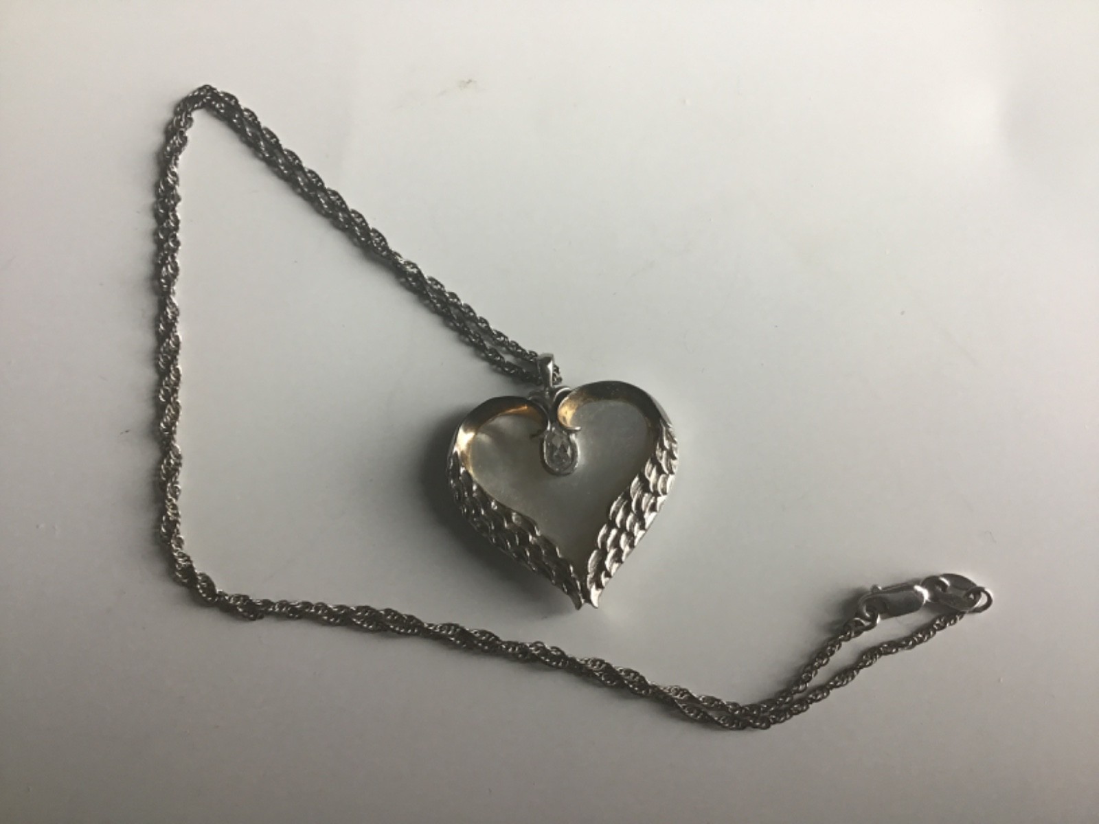 Bradford (BGE) Angel Heart Remembrance MOP & CZ Sterling Silver Pendant Necklace