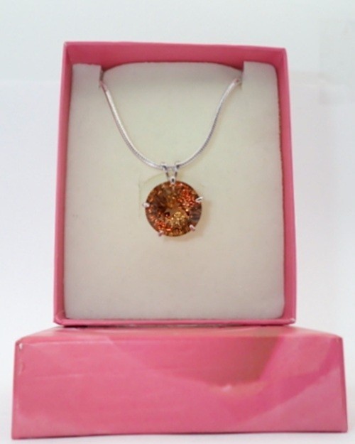 Concave Cut Golden Orange Imperial Topaz Necklace, 18.02 Carat Round Set in S/S