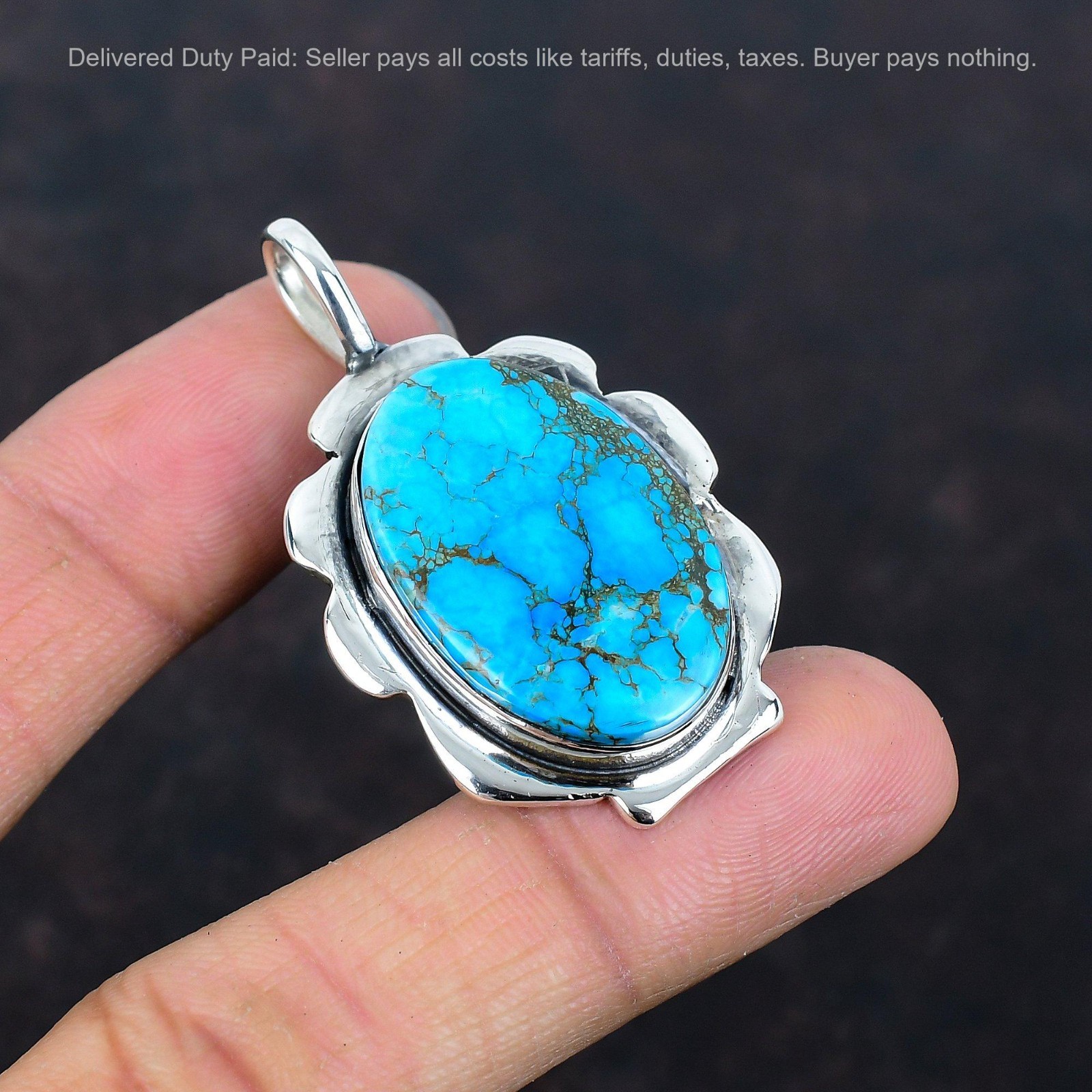 Tibetan Turquoise Gemstone 925 Silver Anniversary Birthday Boho Pendant Jewelry