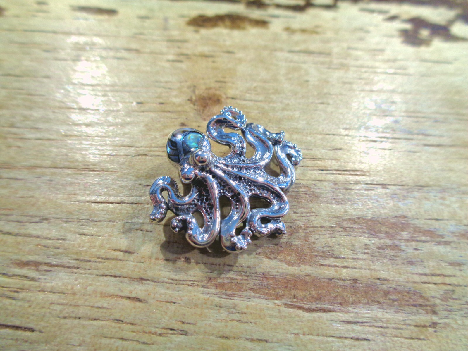 28MM OXIDIZED HEAVY 925 SILVER ABALONE HAWAIIAN HE’E TAKO OCTOPUS SLIDE PENDANT