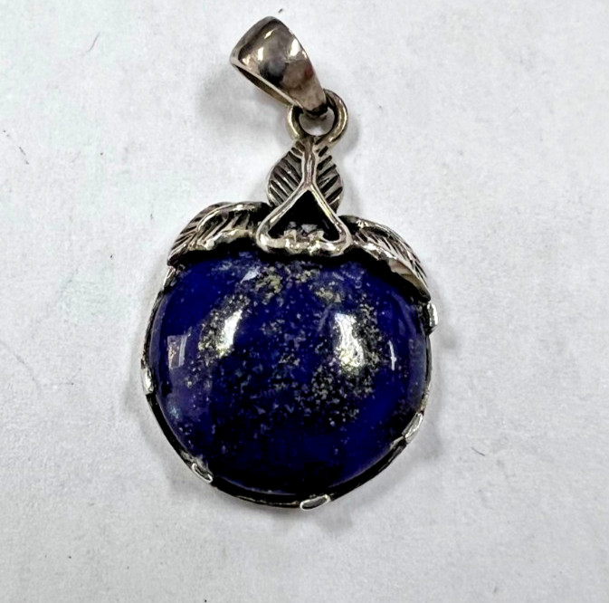Unknown Designer Sterling Silver Drop Pendant with Royal Blue Stone [085DuW]