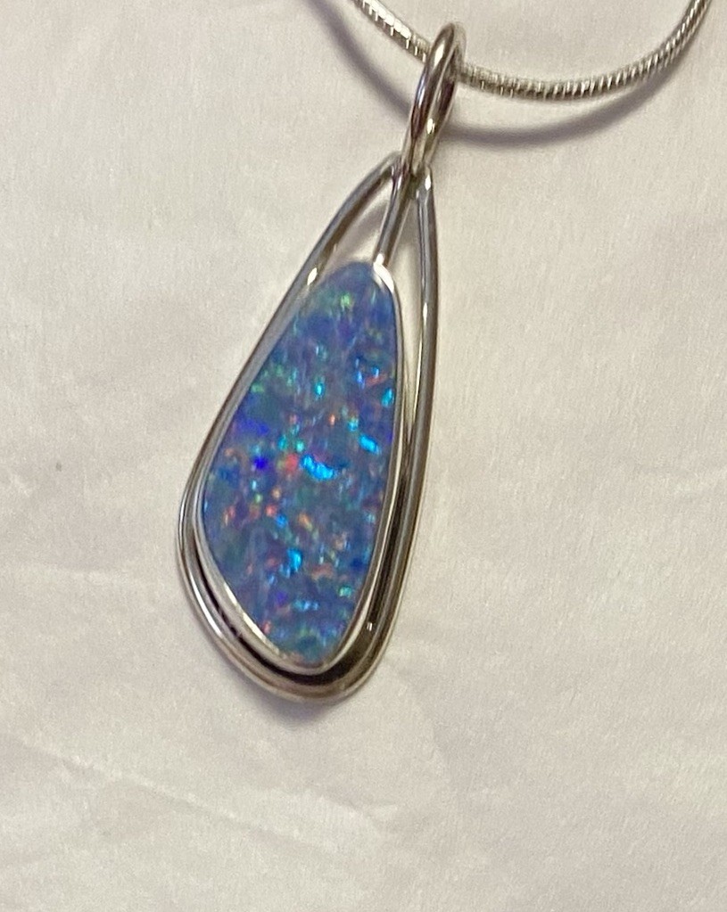Stunning Natural Australian Opal Pendant 1 1/2” 925 Sterling Silver 🌹