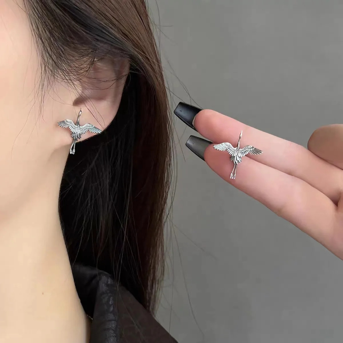 925 Sterling Silver Flying Crane Earrings Retro Bird Animal Fashion Jewelry Gift