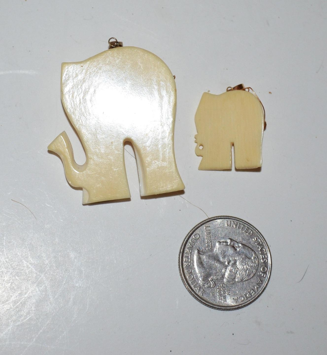 14k Yellow Gold Emerald Ruby Sapphire Bovine bone Elephant Pendant mother & baby