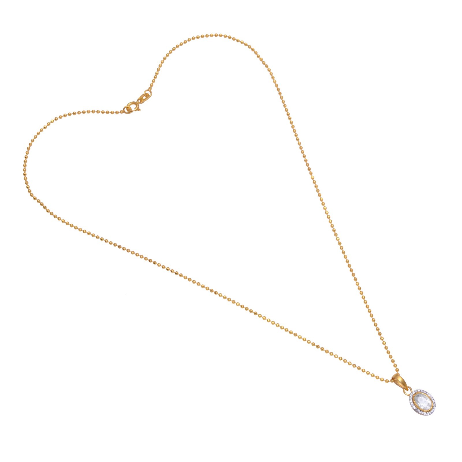 Oval Polki Diamond Pendant Gold Plated 925 Sterling Silver Halo Necklace for Her