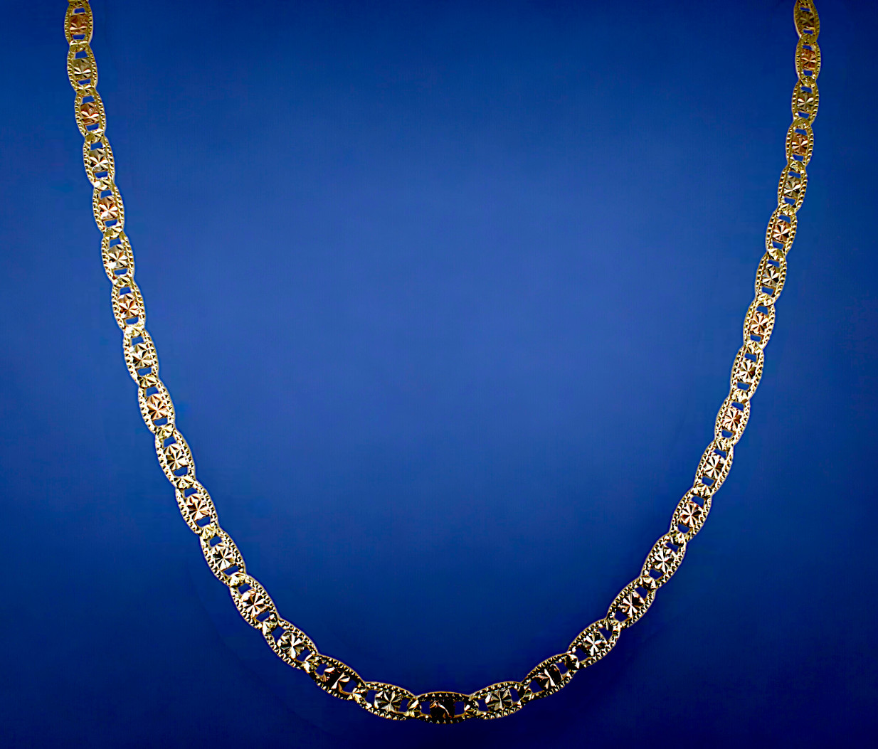 10K Tri Color Gold Solid Valentino Mariner Anchor Chain Necklace DC 2mm-4mm