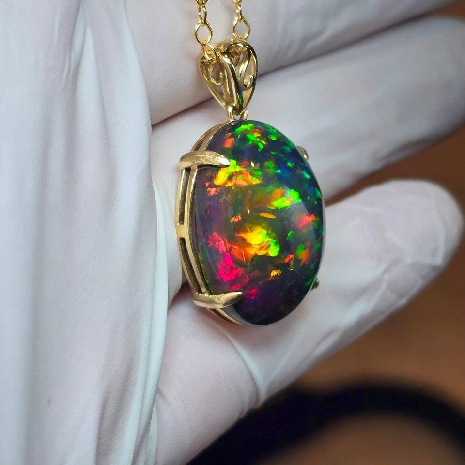 Natural Black Opal Pendant, Oval Black Opal Pendant, 925 Sterling Silver Pendant