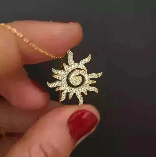 1 Ct Round Cut Real Moissanite Sun Beauty Pendant 14K Yellow Gold Plated