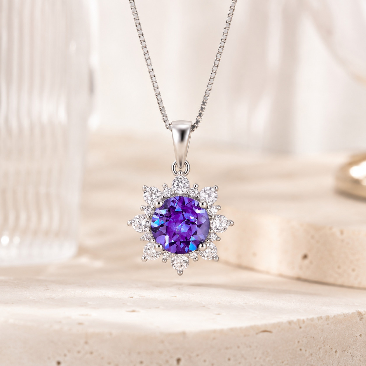 Alexandrite Necklace 925 Sterling Silver Color Changing Pendant Winter Jewelry