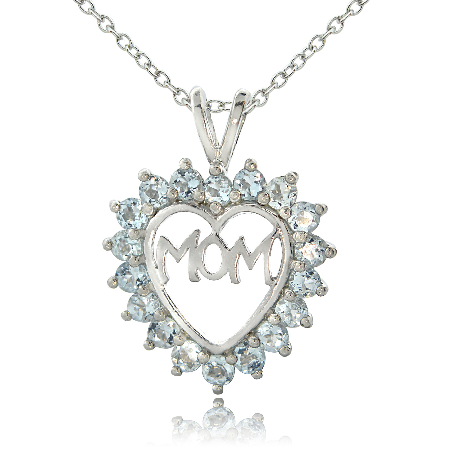 Sterling Silver 1.08 ct TGW Aquamarine Mom in Heart Necklace