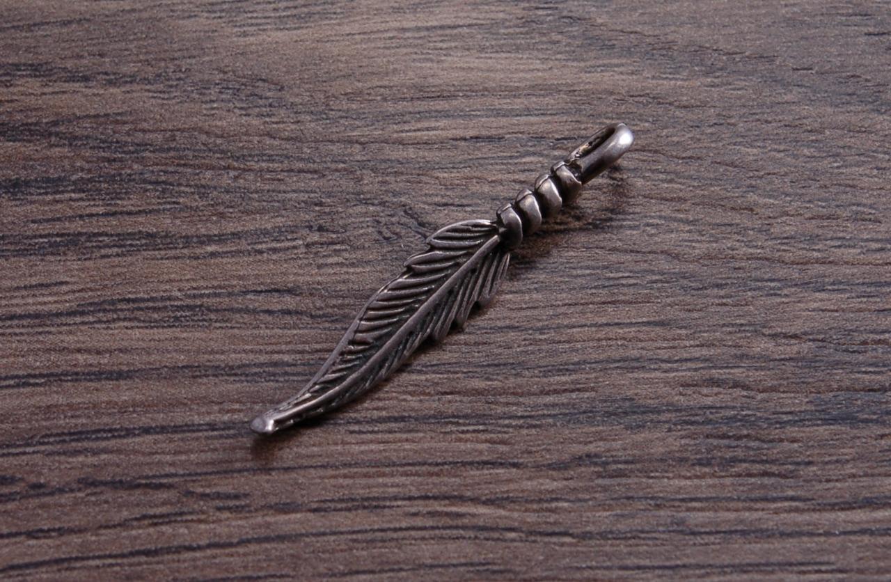 Sterling Silver Small Double-sided Feather Charm Pendant ONE PIECE DB2N