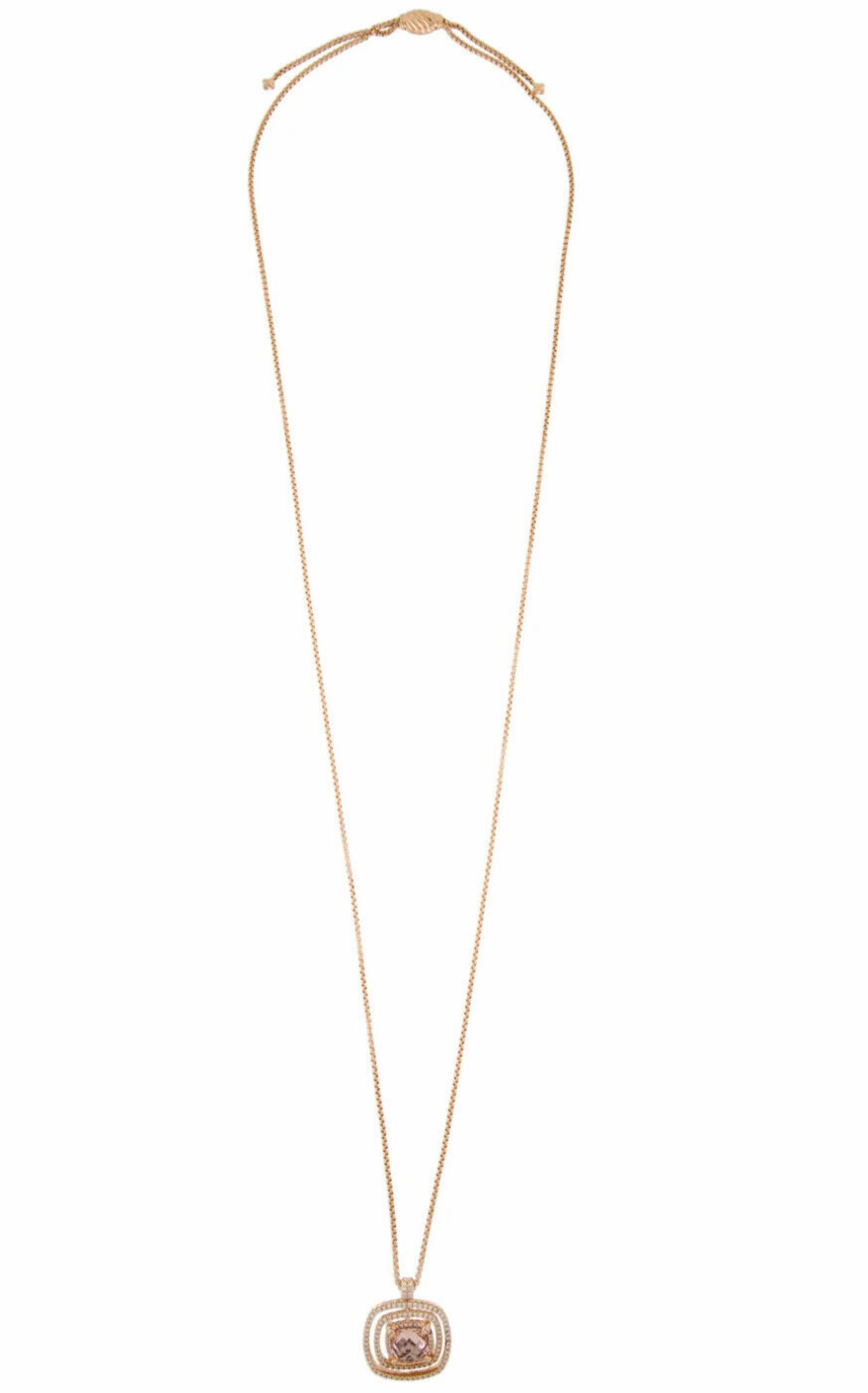 DAVID YURMAN 18K ROSE GOLD CHATELAINE MORGANITE DIAMOND CHAIN NECKLACE 36″