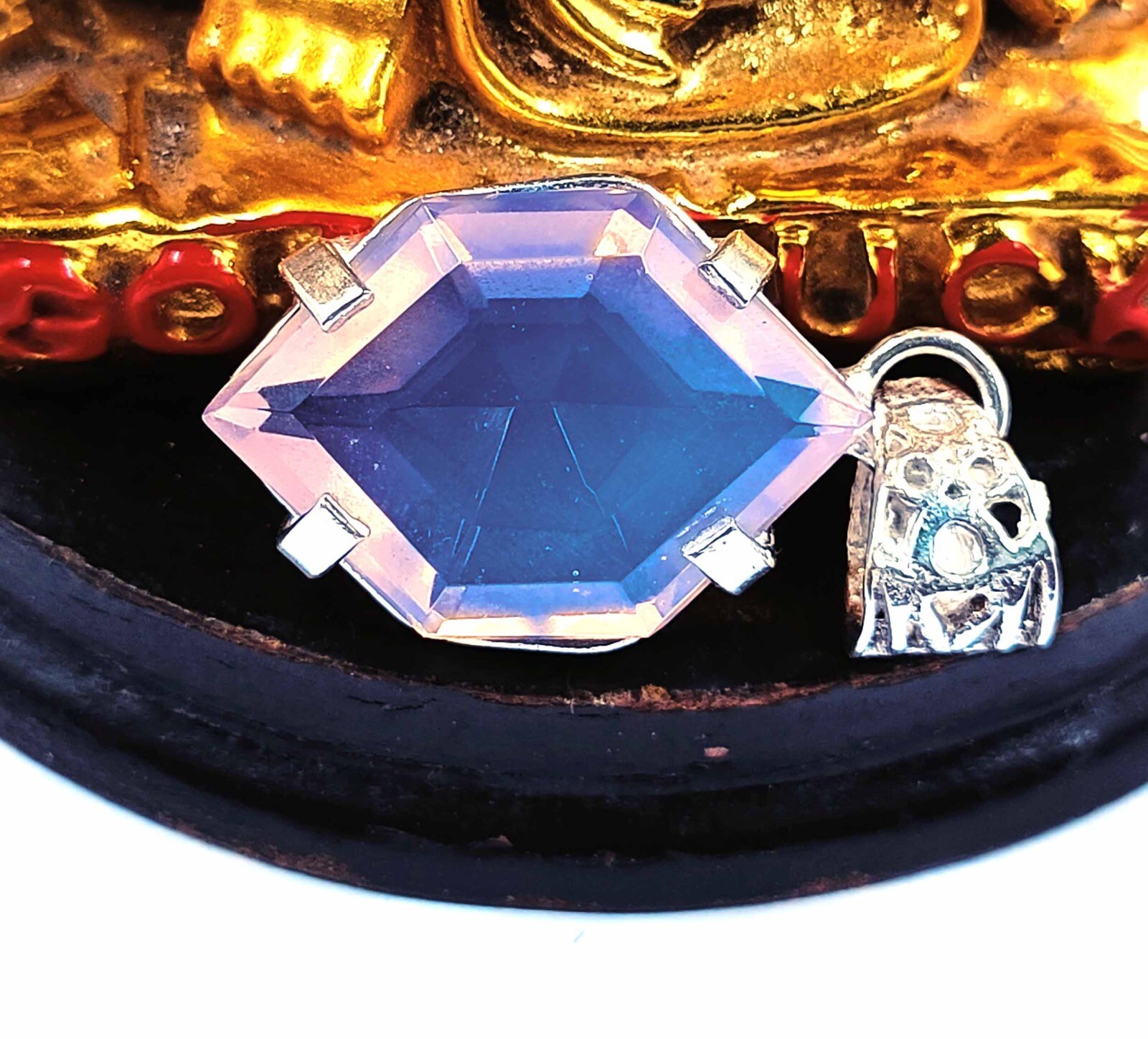 FANCY CUT 31 CT LIGHT PINK OPAL 925 STERLING SILVER PENDANT WITH FREE CHAIN KKO